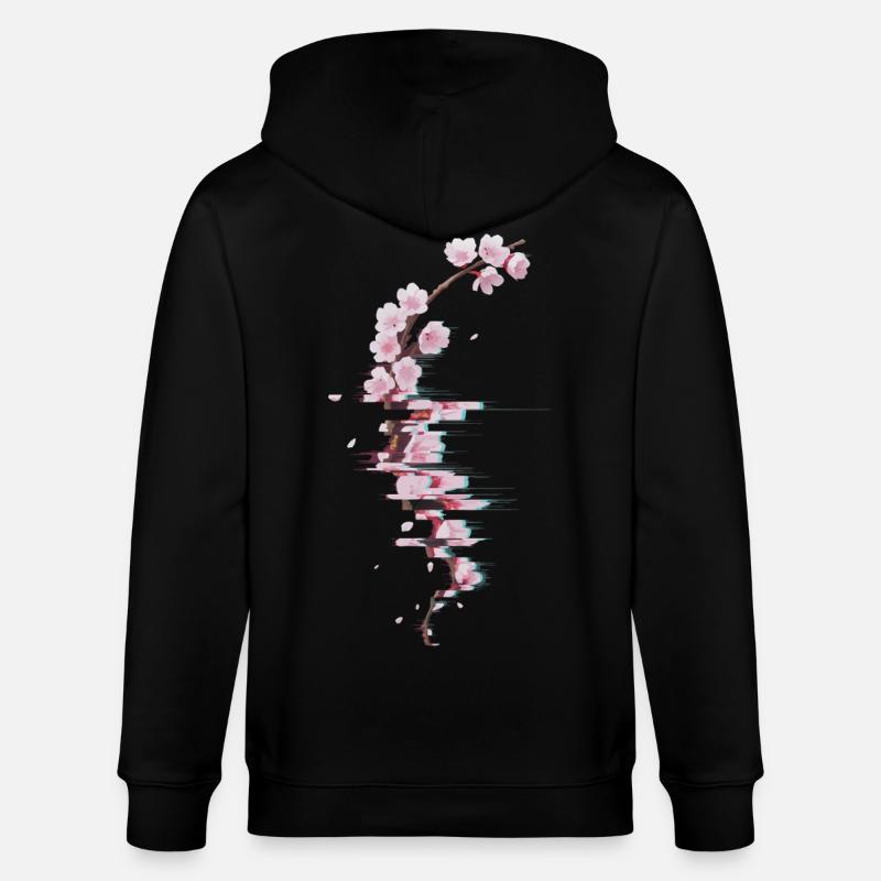 Glitch Kirschblüte moderner Blütenzweig - Stanley/Stella Unisex Bio-Kapuzenjacke CULTIVATOR  - Schwarz
