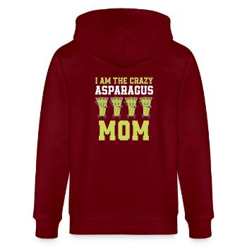 Spargel Mama - Stanley/Stella Unisex Bio-Kapuzenjacke CULTIVATOR  - Burgunderrot - Hinten - Anna (173cm)