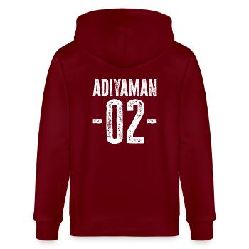Adıyaman 02 – Proud of a diverse homeland - Stanley/Stella CULTIVATOR  Unisex Organic Hooded Jacket - burgundy - Back - Anna (173cm)