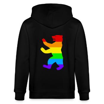 Berliner Bär / Pride Bear / Regenbogen - Stanley/Stella Unisex Bio-Kapuzenjacke CULTIVATOR  - Schwarz - Hinten - Anna (173cm)
