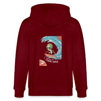 Surfing the Cosmic Wave - Stanley/Stella Unisex Bio-Kapuzenjacke CULTIVATOR  - Burgunderrot - Hinten - Anna (173cm)