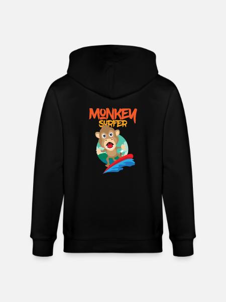 Monkey Surfer Monkey Surfboard Funny Fun Gift - Stanley/Stella CULTIVATOR  Unisex Organic Hooded Jacket - black