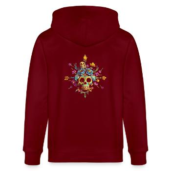 Totenkopf Blumen - Stanley/Stella Unisex Bio-Kapuzenjacke CULTIVATOR  - Burgunderrot - Hinten - Anna (173cm)