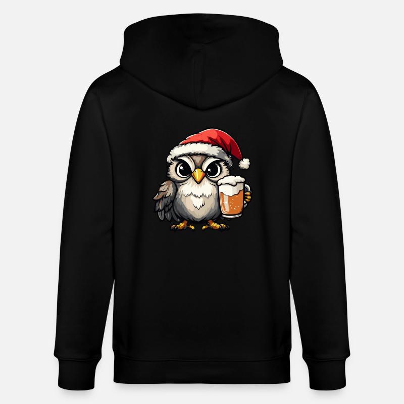 Eule Weihnachten Bier - Stanley/Stella Unisex Bio-Kapuzenjacke CULTIVATOR  - Schwarz