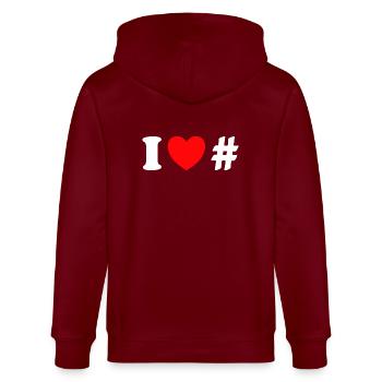 I love Hashtags cool Social Media Influencer - Stanley/Stella Unisex Bio-Kapuzenjacke CULTIVATOR  - Burgunderrot - Hinten - Anna (173cm)