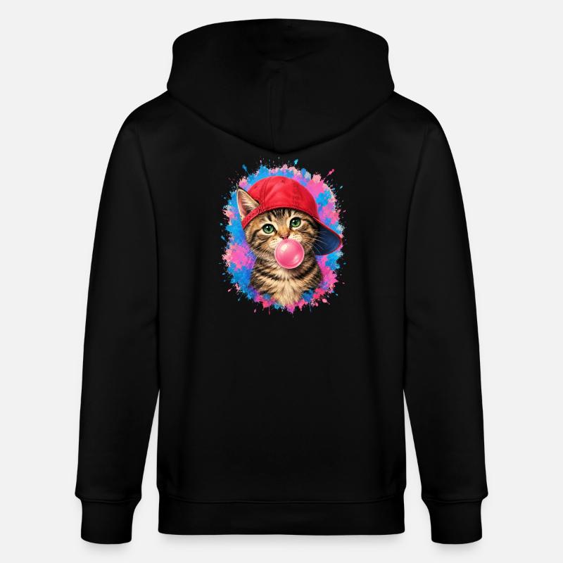 Coole Katze mit Cap und Kaugummi - Stanley/Stella Unisex Bio-Kapuzenjacke CULTIVATOR  - Schwarz