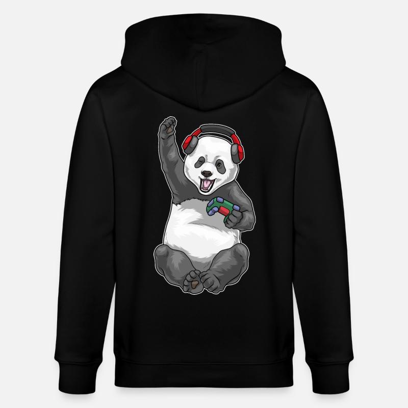 Panda Gamer Controller - Stanley/Stella CULTIVATOR Unisex Organic Hooded Jacket - black