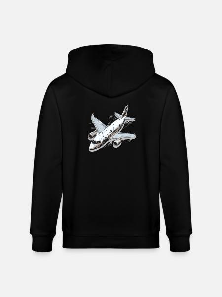 Airplane - illustration - Stanley/Stella CULTIVATOR Unisex Organic Hooded Jacket - black