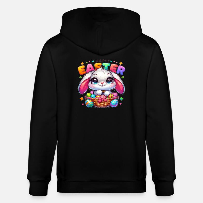 Happy Easter - Easter Bunny Illustration - Stanley/Stella CULTIVATOR Unisex Organic Hooded Jacket - black