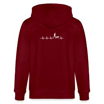 Canicross Herzschlag - Stanley/Stella Unisex Bio-Kapuzenjacke CULTIVATOR  - Burgunderrot - Hinten - Anna (173cm)