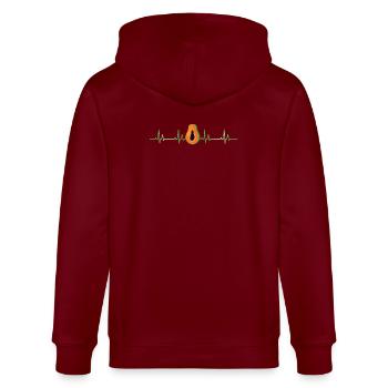 Papaya - Stanley/Stella Unisex Bio-Kapuzenjacke CULTIVATOR  - Burgunderrot - Hinten - Anna (173cm)