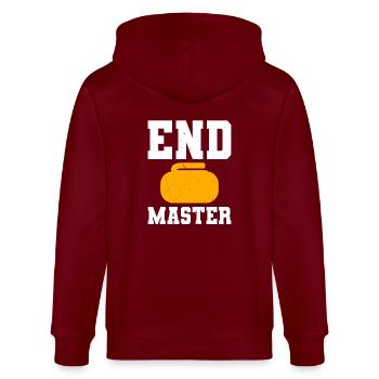 Endmaster - Curling Design - Stanley/Stella Unisex Bio-Kapuzenjacke CULTIVATOR  - Burgunderrot - Hinten - Anna (173cm)