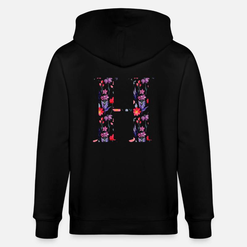 Personalisierter Blumenbuchstabe h - Geschenkidee - Stanley/Stella Unisex Bio-Kapuzenjacke CULTIVATOR  - Schwarz