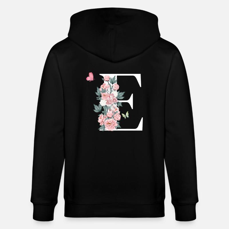 Buchstabe e rosa Blumen - Stanley/Stella Unisex Bio-Kapuzenjacke CULTIVATOR  - Schwarz