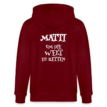 Geschenk für Matti - Stanley/Stella Unisex Bio-Kapuzenjacke CULTIVATOR  - Burgunderrot - Hinten - Anna (173cm)