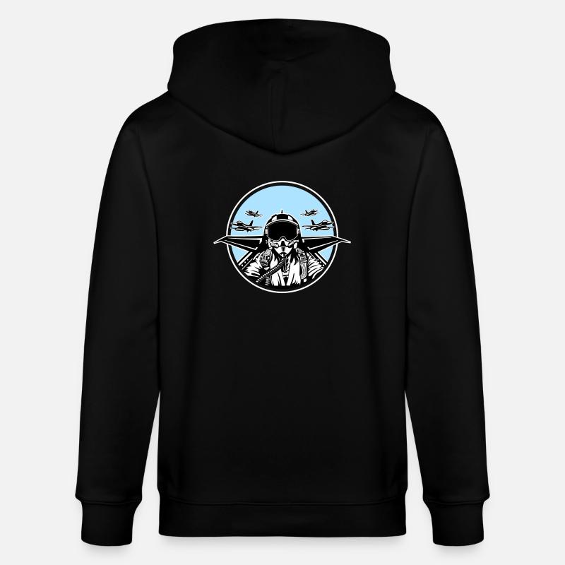 Jet Pilot / Kampfpilot 01_schwarz weiß - Stanley/Stella Unisex Bio-Kapuzenjacke CULTIVATOR  - Schwarz