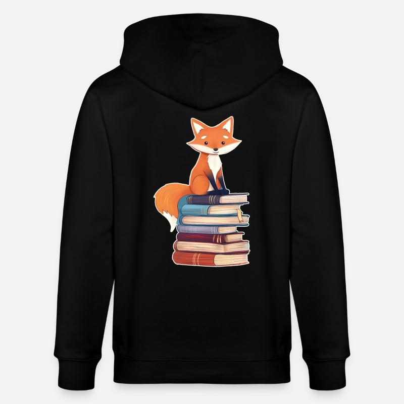Fuchs auf Bücherstapel - Stanley/Stella Unisex Bio-Kapuzenjacke CULTIVATOR  - Schwarz