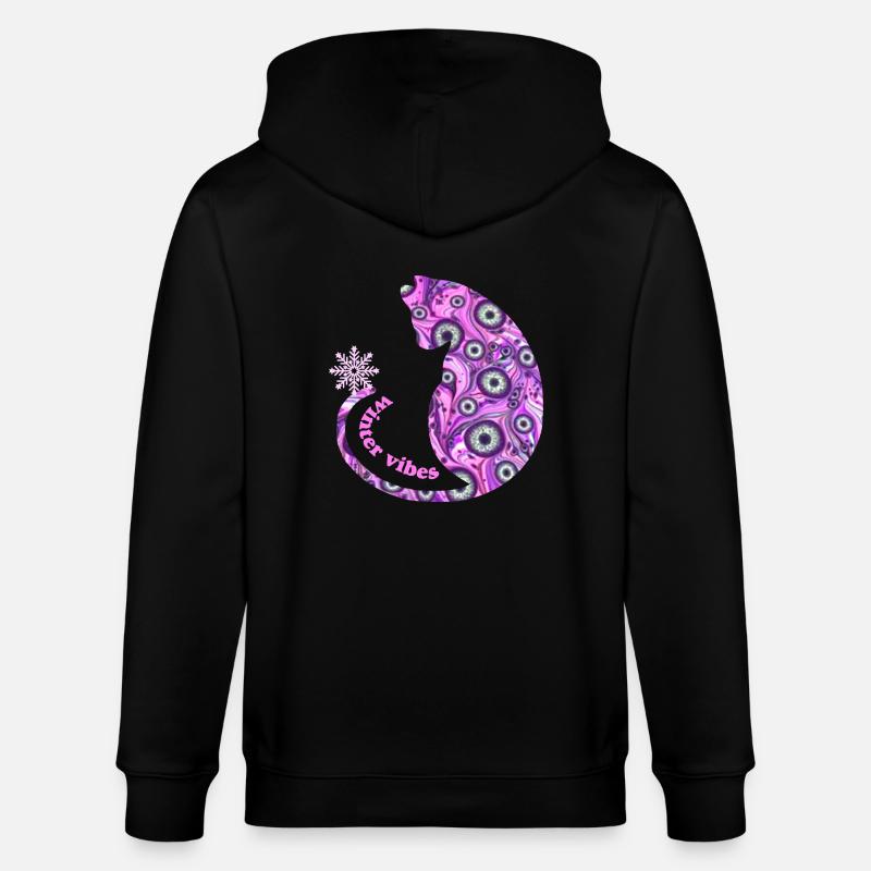 Cat with snowflake E 6 - Stanley/Stella CULTIVATOR  Unisex Organic Hooded Jacket - black