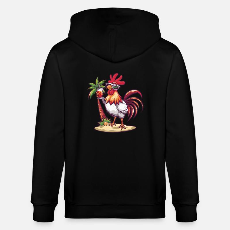 Rooster Summer Beach Comic - Stanley/Stella CULTIVATOR  Unisex Organic Hooded Jacket - black