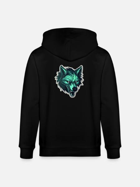 Wolf - Illustration - Stanley/Stella CULTIVATOR Unisex Organic Hooded Jacket - black