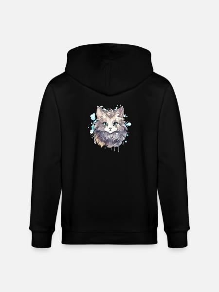 Cat - illustration - Stanley/Stella CULTIVATOR  Unisex Organic Hooded Jacket - black