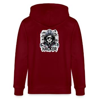 Hacker - Illustration - Stanley/Stella CULTIVATOR  Unisex Organic Hooded Jacket - burgundy - Back - Anna (173cm)