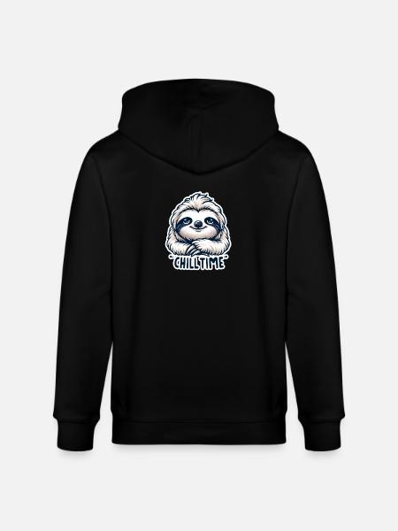 Chill Time - Sloth Illustration - Stanley/Stella CULTIVATOR  Unisex Organic Hooded Jacket - black