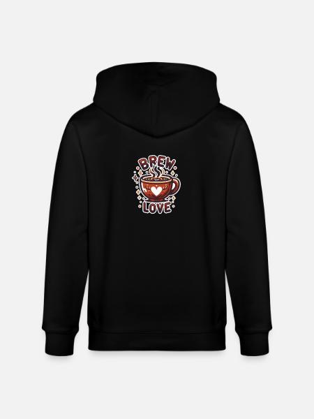 Brew Love - Coffee Cup Illustration - Stanley/Stella CULTIVATOR  Unisex Organic Hooded Jacket - black