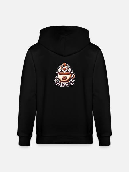 Brew Love - Coffee Cup Illustration - Stanley/Stella CULTIVATOR  Unisex Organic Hooded Jacket - black
