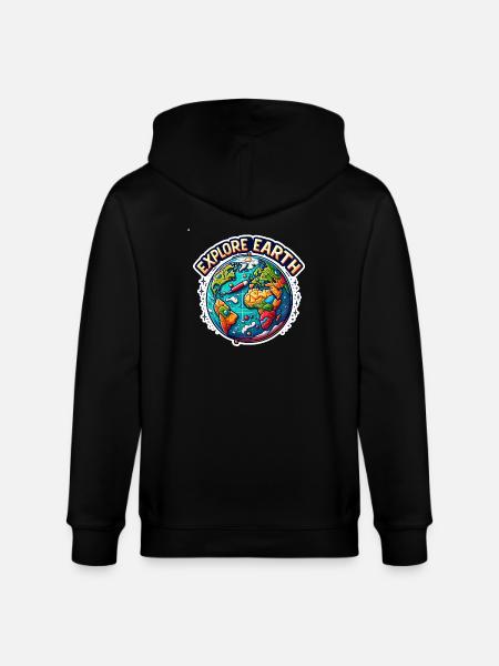 Explore Earth - Earth Illustration - Stanley/Stella CULTIVATOR Unisex Organic Hooded Jacket - black