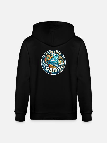 Explore Earth - Earth Illustration - Stanley/Stella CULTIVATOR  Unisex Organic Hooded Jacket - black