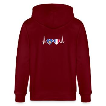 Kosovo France Heartbeat Flag Kosovars - Stanley/Stella CULTIVATOR  Unisex Organic Hooded Jacket - burgundy - Back - Anna (173cm)