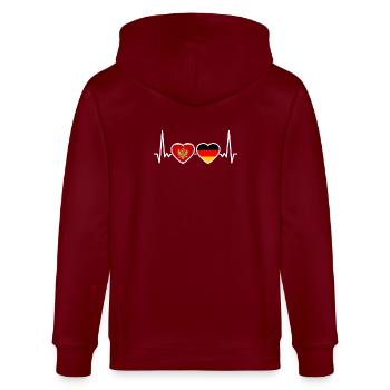 Monténégro Allemagne Heartbeat Flag - Veste à capuche bio CULTIVATOR Stanley/Stella Unisexe - bordeaux - Dos - Anna (173cm)