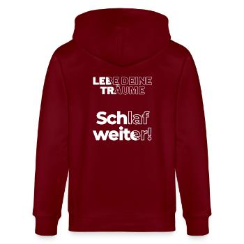 Schlaf Weiter - Stanley/Stella Unisex Bio-Kapuzenjacke CULTIVATOR  - Burgunderrot - Hinten - Anna (173cm)