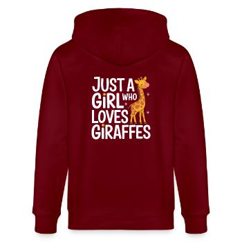 Giraffe Animal Africa Giraffes - Stanley/Stella CULTIVATOR  Unisex Organic Hooded Jacket - burgundy - Back - Anna (173cm)