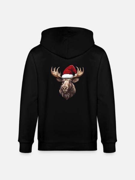 Moose Head Christmas Portrait - Stanley/Stella CULTIVATOR  Unisex Organic Hooded Jacket - black