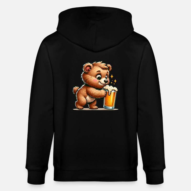 Cute Bear Drinking Beer - Stanley/Stella Unisex Bio-Kapuzenjacke CULTIVATOR  - Schwarz