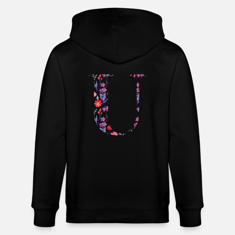 Blumen personalisierter U-Brief - Geschenkidee - Stanley/Stella Unisex Bio-Kapuzenjacke CULTIVATOR  - Schwarz
