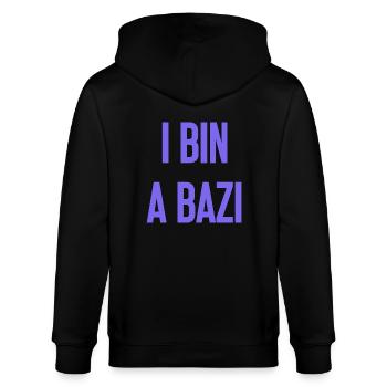 Je suis un Bazi – proverbe bavarois avec humour - Veste à capuche bio CULTIVATOR Stanley/Stella Unisexe - noir - Dos - Anna (173cm)