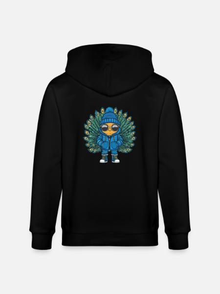 Peacock Bird Winter Comic - Stanley/Stella CULTIVATOR Unisex Organic Hooded Jacket - black