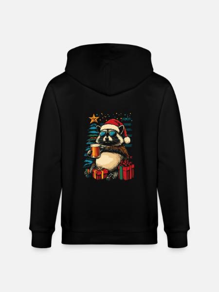 Bier Weihnachten Waschbär Weihnachtsfeier - Stanley/Stella Unisex Bio-Kapuzenjacke CULTIVATOR  - Schwarz