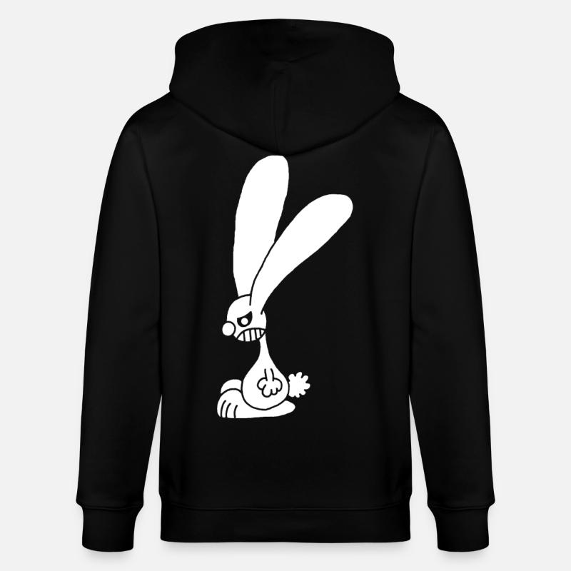 Grumpy white rabbit - Stanley/Stella CULTIVATOR  Unisex Organic Hooded Jacket - black