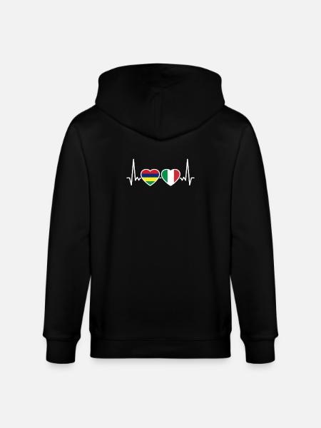 Mauritius Italy Heartbeat Flag Mauritian - Stanley/Stella CULTIVATOR Unisex Organic Hooded Jacket - black