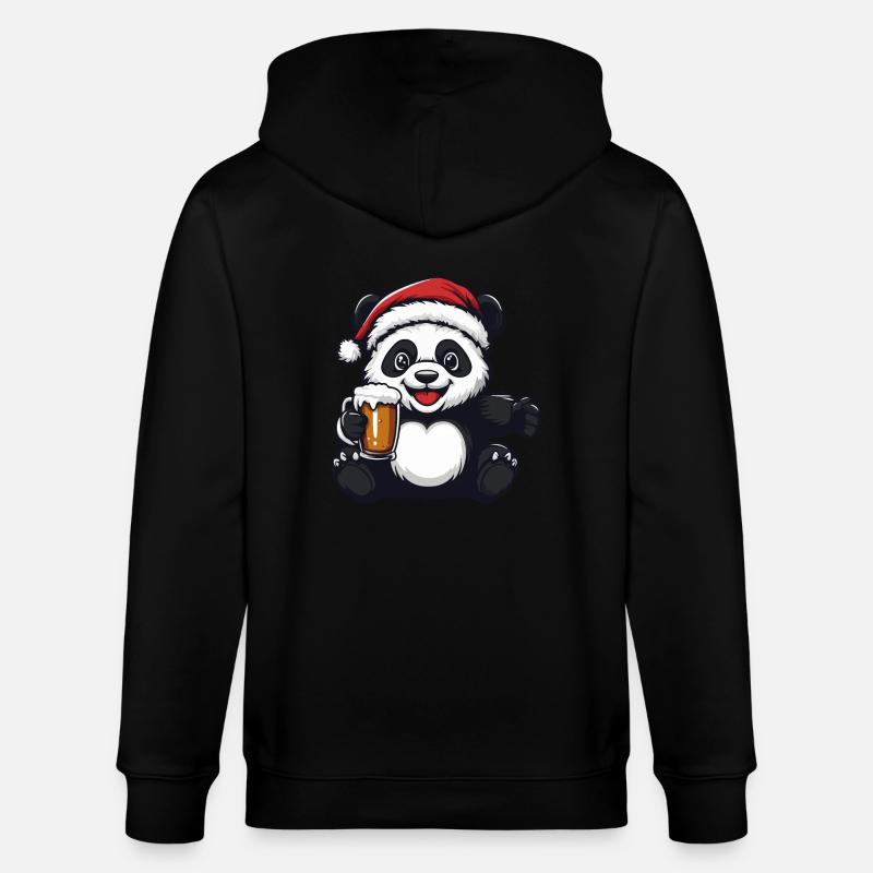 Panda Weihnachten Bier - Stanley/Stella Unisex Bio-Kapuzenjacke CULTIVATOR - Schwarz