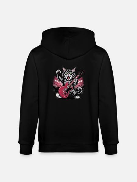 Rocking Cat with Electric Guitar – Wild Music Design - Stanley/Stella CULTIVATOR  Unisex Organic Hooded Jacket - black