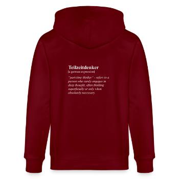 Part-Time Thinker Funny German Idiom - Stanley/Stella CULTIVATOR  Unisex Organic Hooded Jacket - burgundy - Back - Anna (173cm)