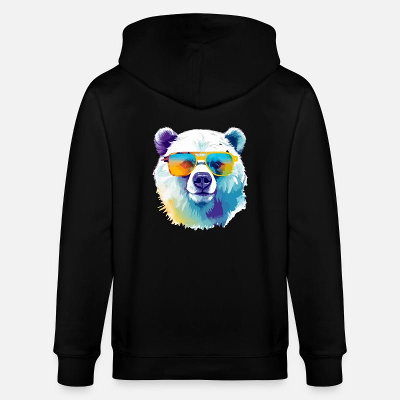Bruce the polar bear - Stanley/Stella CULTIVATOR  Unisex Organic Hooded Jacket - black