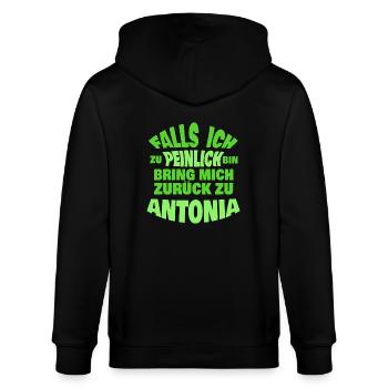Geschenk für Antonia - Stanley/Stella Unisex Bio-Kapuzenjacke CULTIVATOR  - Schwarz - Hinten - Anna (173cm)