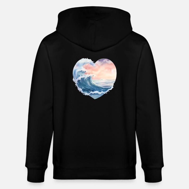 Wave Sea Heart Shape - Stanley/Stella CULTIVATOR  Unisex Organic Hooded Jacket - black