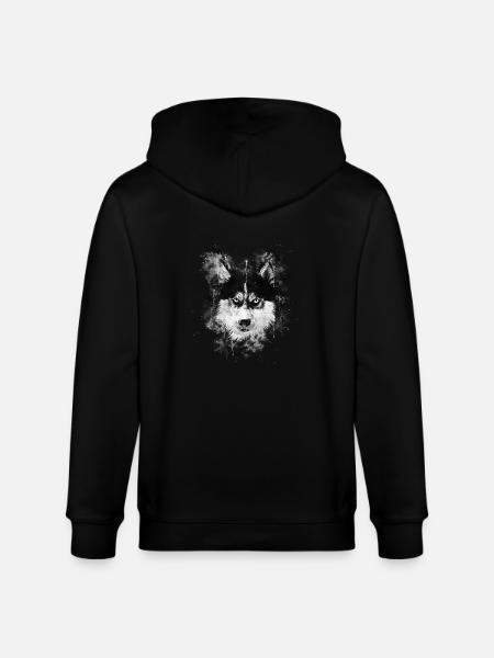 gxp dog husky face water color splashes - Stanley/Stella CULTIVATOR  Unisex Organic Hooded Jacket - black